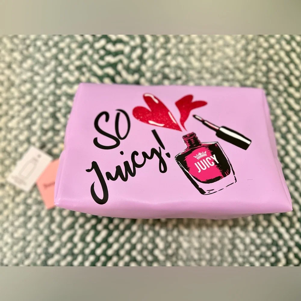 🆕 Juicy Couture Cosmetic Bag With So Juicy! Nail Polish Graphic 💜